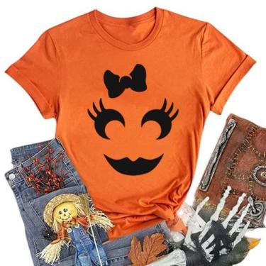 Imagem de Camiseta Ovazly Halloween com estampa de abóbora laranja
