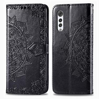 Imagem de YUNCHAO Caixa de telefone Para LG Velvet 5G Mandala Flower estojo de couro com relevo horizontal com suporte/slot de cartão/carteira/cordão capa para celular