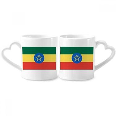 Imagem de Conjunto de canecas de porcelana para casal, bandeira nacional da Etiópia, bandeira africana, copo de cerâmica para amantes, alça de coração