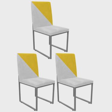 Imagem de Kit 03 Cadeira Office Stan Duo Sala de Jantar Industrial Ferro Prata Sintético Branco e Amarelo - Ahazzo Móveis