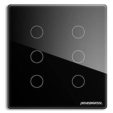 Imagem de Interruptor 4 E 6 Botões Branco Touch Wi-fi Rf 433mhz Premium Padrão 4x4 (6 BOTÔES PRETO)