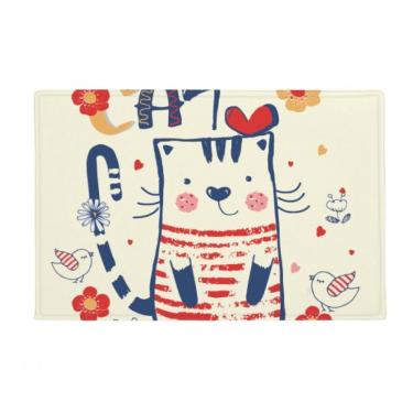 Imagem de DIYthinker Tapete antiderrapante para porta de banheiro com desenho de pássaro de gato fofo