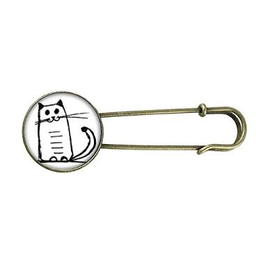 Imagem de Cat Smile Sit Black Line Art Deco, presente moderno retrô, broche de metal