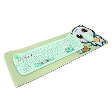 Imagem de Combinação de Mouse e Teclado Sem Fio Verde, Combinação de Teclado e Mouse Com Tema de Gato Fofo retrô, 2,4G 110 Teclas Redondas Teclado de Máquina de Escrever 4 Teclas Mouse