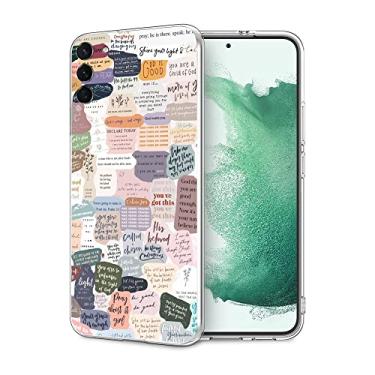 Imagem de Compatível com Samsung Galaxy S22 capa moderna, versículos bíblicos estéticos fofos indianos positivos citações transparentes capa de telefone transparente TPU à prova de choque capa protetora