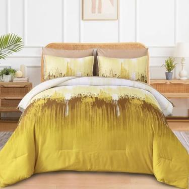 Imagem de Jogo de cama king size, 7 peças de cama em um saco, arte abstrata colorida, gradiente, microfibra macia, 1 edredom, 1 lençol de cima, 1 lençol com elástico, 2 fronhas, 2 fronhas