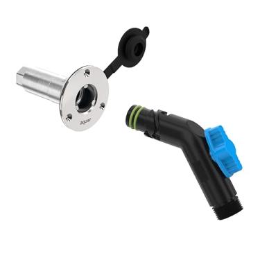 Imagem de Aquor Entrada de água para trailer, fácil instalação, reposição de enchimento de água para trailer e trailer, montagem embutida de aço inoxidável, conexão rápida com tampa preta, ½" NPT (f) x ¾" GHT