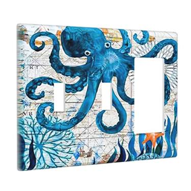 Imagem de Placa decorativa para interruptor de luz de monstro marinho de polvo náutico 3 interruptores 2 interruptores 1 placa de parede basculante placa elétrica para banheiro, casa, sala de estar, quarto, decoração de painel de arte