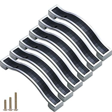 Imagem de Sinyiol Puxadores de puxador de gaveta de porta de cristal, pacote com 6 puxadores de cristal quadrados de strass estilo europeu simplicidade moderna para cômoda, guarda-roupa, armário, armário (distância do furo 9,6 cm, preto)