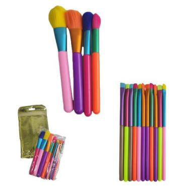 Imagem de Pincel Maquiagem Kit 15 peças Neon Colorido Portatil MakeUp Profission