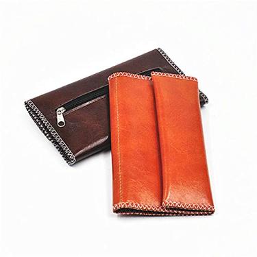 Imagem de Bolsa de Couro Com Fecho Magnético, Costura, Bolso Pequeno para de Cigarro e Bolso Com Zíper para Isqueiros e Filtros Filtros de Cigarro, para Enrolar (BROWN)