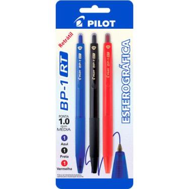 Imagem de Kit Caneta Esferográfica Retrátil BP-1 1.0 Azul Preto Vermelho Pilot