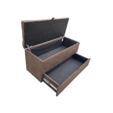 Imagem de Recamier puff baú sapateira e gaveta 90 cm para cama de solteiro- marr