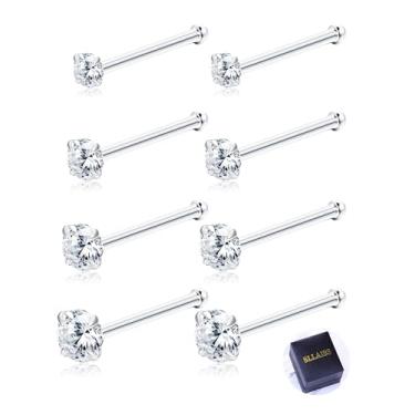 Imagem de Conjunto de piercings de nariz Sllaiss, 8 peças, 20 g, feitos com cristal Swarovski para mulheres, aço inoxidável, 1,5 mm, 2 mm, 2,5 mm, 3 mm, piercings de nariz, joia corporal hipoalergênica