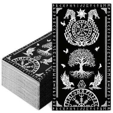 Imagem de JarThenaAMCS Guardanapos pretos Viking Árvore da Vida Convidados Capacete de Corvo de Awe Descartável Toalha de Mão Guardanapos de Papel para Banheiro, Férias, Artigos de Mesa