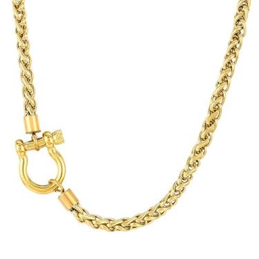 Imagem de SU LIFE Colar com pingente grosso, aço inoxidável, rabo de raposa, corrente de trigo, colar de ferradura de 45,7 cm, Aço inoxidável, Sem Pedra Preciosa