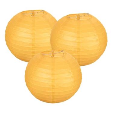 Imagem de PATIKIL Lanternas de papel redondas 20 cm/8", pacote com 3 lanternas decorativas para pendurar lâmpadas, decorações de festa para aniversário, casamento, chá de panela, decoração de casa, amarelo
