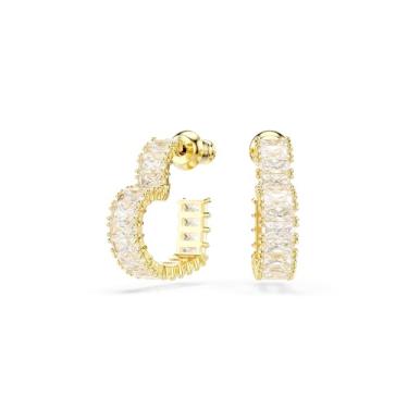 Imagem de Swarovski Brincos de argola matrix, corte baguete, coração, pequeno, transparente, acabamento dourado, One Size, Zircônia cúbica, Zircônia cúbica