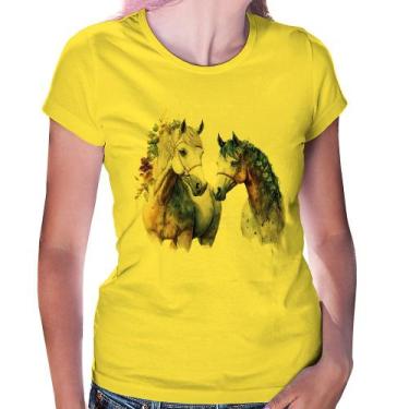 Imagem de Baby Look Casal de Cavalos Watercolor - Foca na Moda, Amarelo, GG