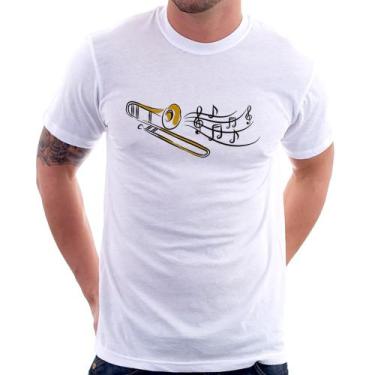 Imagem de Camiseta Trombone Notas Musicais - Foca na Moda, Branco, G