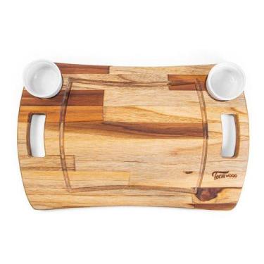 Imagem de Tabua Servir Frios Petiscos 45cm Com 2 Ramekins Tecawood Cor Marrom