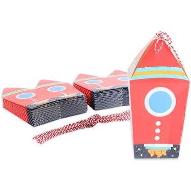 Imagem de Caixas de lembrancinhas de aniversário do espaço sideral foguete navio folha prata (pacote com 24)