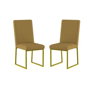 Imagem de Kit 2 Cadeiras De Jantar Com Base De Ferro Dourado Balaqui Capuccino