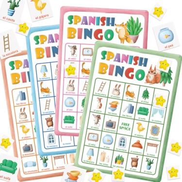 Imagem de Spanish Bingo Game Cards Learning Spanish Language Vocabulary Juegos de Mesa Educational Activities 24 Players for Kids Adult Toddler Kindergarten Party Supplies Family Board Games