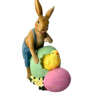 Imagem de Coelho Resina Com Pássaro E Segurando Ovo 23cm
