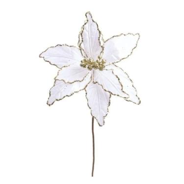 Imagem de Flor Decorativa Poinsetia Branco Ouro 30cm - 1 Unidade