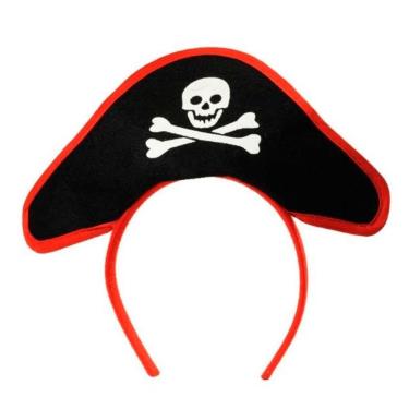 Imagem de Tiara Pirata Preta E Vermelha Com Caveira
