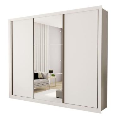 Imagem de Guarda Roupa 3 Portas De Correr Com Espelho Central 6 Gavetas Nápoli Minastex Branco
