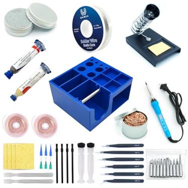 Imagem de Trança de pavio de solda com caixa de armazenamento de solda e kit de solda eletrônica profissional de 60 W ferro de solda com 10 pontas, fio de solda, conjunto de ferramentas de reparo de circuito de