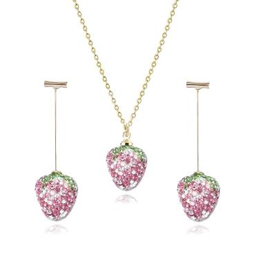 Imagem de WCRAZYE Conjuntos de colar de brincos de morango para mulheres, lindos e realistas, zircônia cúbica, cristal vermelho, fruta, morango, brincos, Medium, Acrílico, Sem Pedra Preciosa