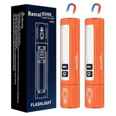 Imagem de Banral Lanternas táticas recarregáveis de alto lúmens. Lanterna magnética de LED USB C superbrilhante, pequena, potente, 8 modos, botão duplo, à prova d'água, bolso para emergência, carro (2, laranja)
