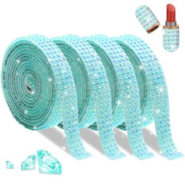 Imagem de FULZTEY 4 rolos de fitas de strass, adesivo de fita de cristal de geleia de 2 mm para artesanato DIY, tiras de diamante azul lago autoadesivo, fita adesiva de strass brilhante para decoração de festa