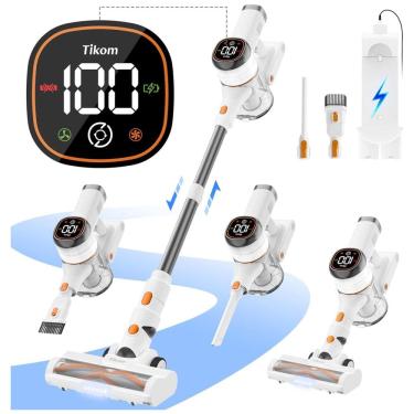Imagem de Aspirador de Pó Sem Fio Tikom V500 para Casa, 40 kPa 450W com Tela LED Touch, Base de Carregamento na Parede, Anti-Emaranhado, Leve para