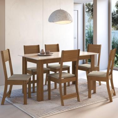 Imagem de Conjunto Sala de Jantar Fidelitá Veneza Com 6 Cadeiras Freijó/Off-White Assento Bege