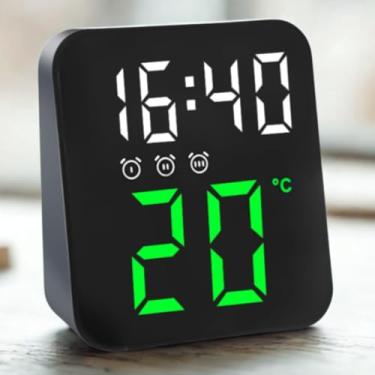 Imagem de Relógio Digital - Ideal para Mesa e Parede - Display de Led com Luz Noturna, Exibe Temperatura, Função de Despertador, Carregável via USB ou Pilha