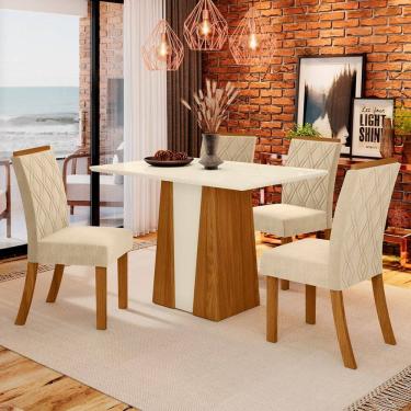 Imagem de Mesa de Jantar 4 Lugares Katy Natural/Off White/Linho - Pnr Móveis