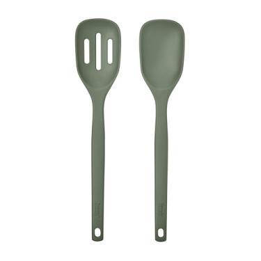 Imagem de Tovolo Elements Colheres de servir de silicone para misturar e com fenda, conjunto de 2 utensílios de cozinha, resistente ao calor de 315 °C e seguro para panelas antiaderentes - tomilho