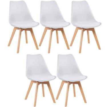 Imagem de Kit 5 Cadeiras Com Assento Estofado Leda Branco