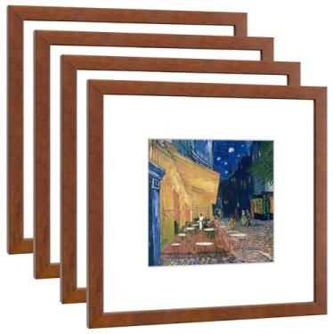 Imagem de DEKWINN, Conjunto de 4 porta-retratos de 30 x 30 cm feito de madeira maciça com vidro de verdade para fotos 20 x 20 com tapete ou 30 x 30 sem tapete, moldura para galeria de parede ou mesa, marrom