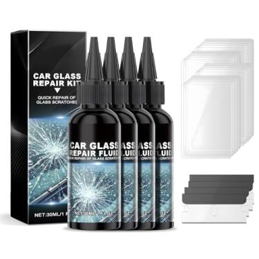 Imagem de LAMPYLIFE Kit de reparo de para-brisa para lascas e rachaduras: Kit de reparo de rachaduras de para-brisa de 4 peças - Kit de reparo de vidro Kit de reparo de cavacos de para-brisa para consertar