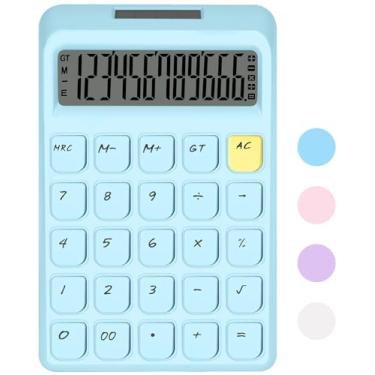 Imagem de HUTUDD Calculadora de mesa básica com visor LCD grande, botões grandes de 12 dígitos, 4 funções, energia solar e bateria dupla, para escritório, escola, casa (azul)