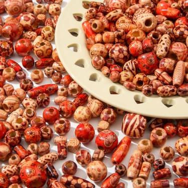 Imagem de CYEENUT 500 peças de contas de cabelo de madeira pintadas naturais pintadas barril de madeira espaçador contas de madeira para bolsa de canetas, joias, colar, pulseiras, artesanato de cabelo (colorido