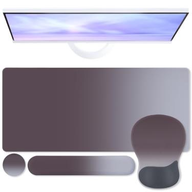 Imagem de Boutilon Conjunto de mouse pad, tapete de escrita de mesa com descanso de pulso, suporte ergonômico para o pulso, descanso de pulso de teclado, porta-copos para jogos, trabalho, casa, escritório