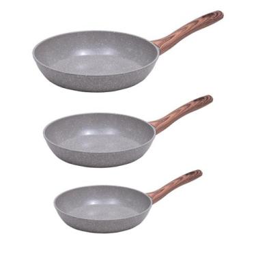 Imagem de Kit 3 Frigideiras Antiaderente Ceramico Fogão Indução Com Espatula Cin