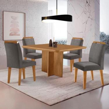 Imagem de Mesa Olimpia 90 Mdf Com 4 Cadeiras Athenas Veludo Grafite Naturalle - 