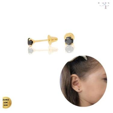 Imagem de Brinco de Ouro 10K Zircônia Preta 2,5mm para Recém Nascido Bebês Crian
